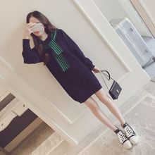 秋装新款女装韩版宽松显瘦百搭长袖打底毛衣针织连衣裙中长款