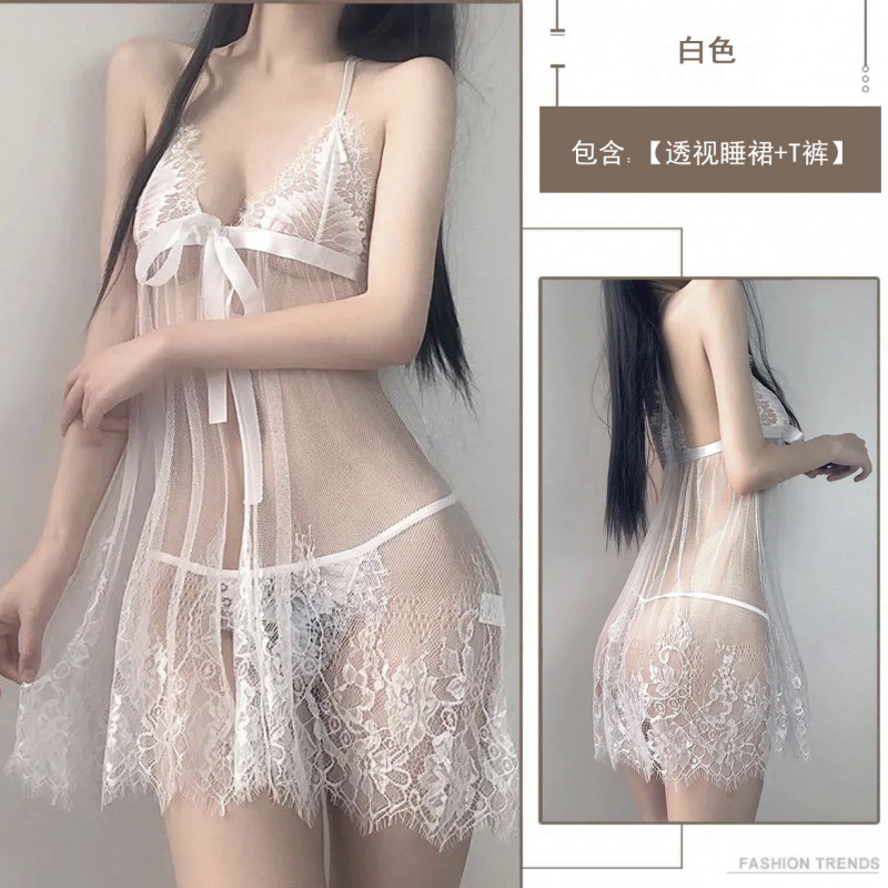 화이트[시스루 나이트가운+T팬츠]