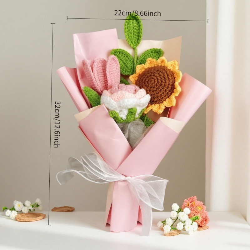 Ramo de Navidad transfronterizo, hilo de lana de crochet a mano, hilo de lana de tulipán, adornos de flores de punto, regalos a mano