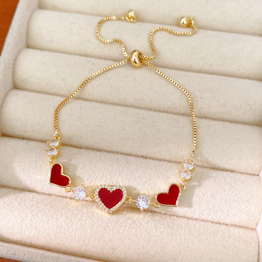 14 quilates de oro real, pulsera de amor de piedra roja, pulsera de nicho de lujo ligera, pulsera de sentimiento de alto nivel, joyas de temperamento delicado