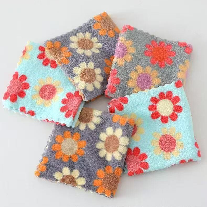 Thick Coral Fleece Cleaning Cloth, Sunflower Dishcloth, Soft Absorbent Hand Towel, Household Small Square Towel, Kitchen Cleaning Cloth
