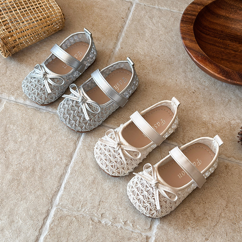 Ballerines Mary Jane ajourées pour filles, semelle souple, ornées d'un nœud, style princesse, avec bride à scratch_voghion.com