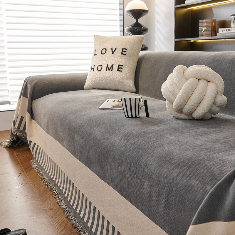 Simple toalla de sofá Schneier cubierta de tela de color sólido grueso cojín de sofá cubierta de cubierta anti-deslizante anti-gato cojín de asiento