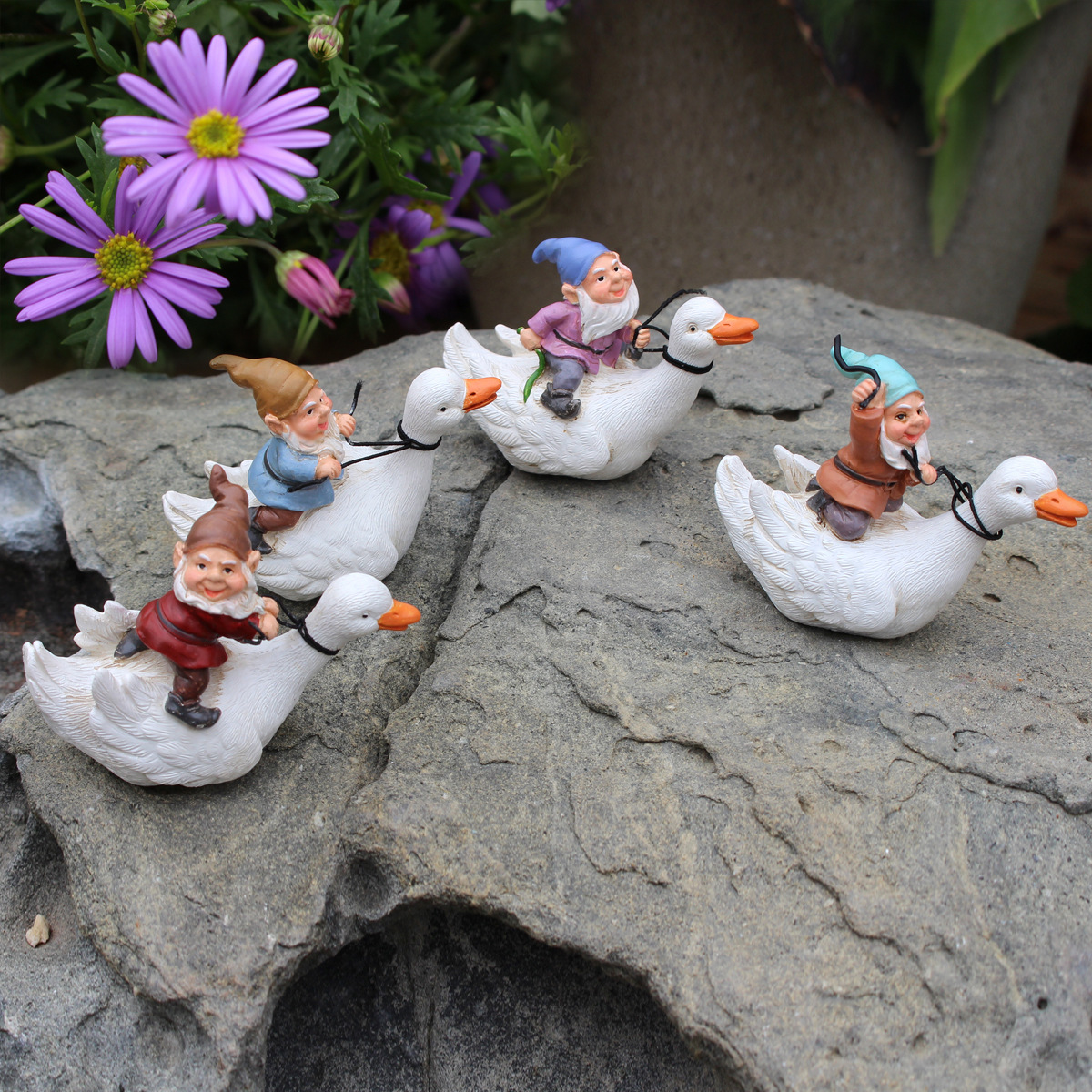 Garden Villa Landscape Decoration Outdoor Animal Sculpture Ornaments Simulation Riding Duck Dwarf Crafts Ornaments Now