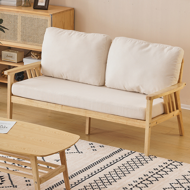 冬夏两用全实木布艺小户型沙发双三人位 1.8米原木风日式简约客厅