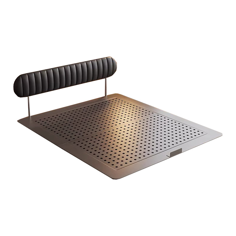 Cama de acero al carbono ultra delgada con respaldo cama flotante de estilo medieval cama de cuero negro retro cama de cuero nueva