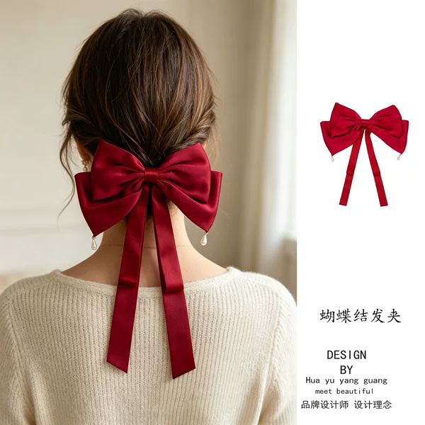 Foreign trade cross-border large bow hair accessory for women, extra-large black bridal hair clip for the back of the head