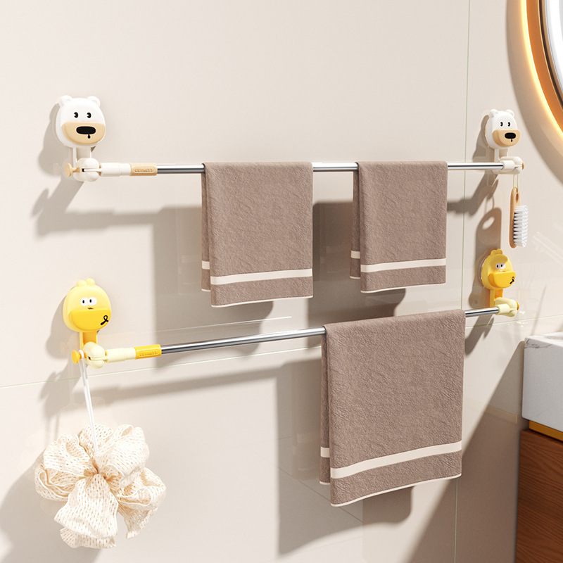 Bathroom Towel Rack, No-Drill Double Rod Suction Cup Holder, Bathroom Washcloth Hanging Rod, Bathroom Little Yellow Duck Rack Bathroom Towel Rack, No-Drill Double Rod Suction Cup Holder, Bathroom Washcloth Hanging Rod, Bathroom Little Yellow Duck Rack