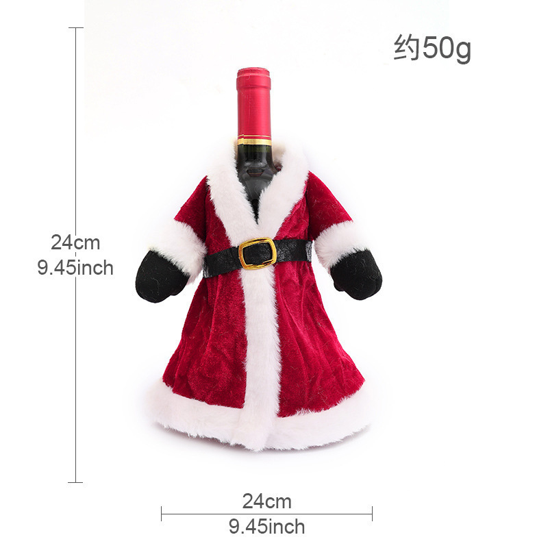 国境を越えたクリスマス装飾ピンクのワインボトルセット食卓装飾品ベルベットスカートドレス皮草赤ワインセット|undefined