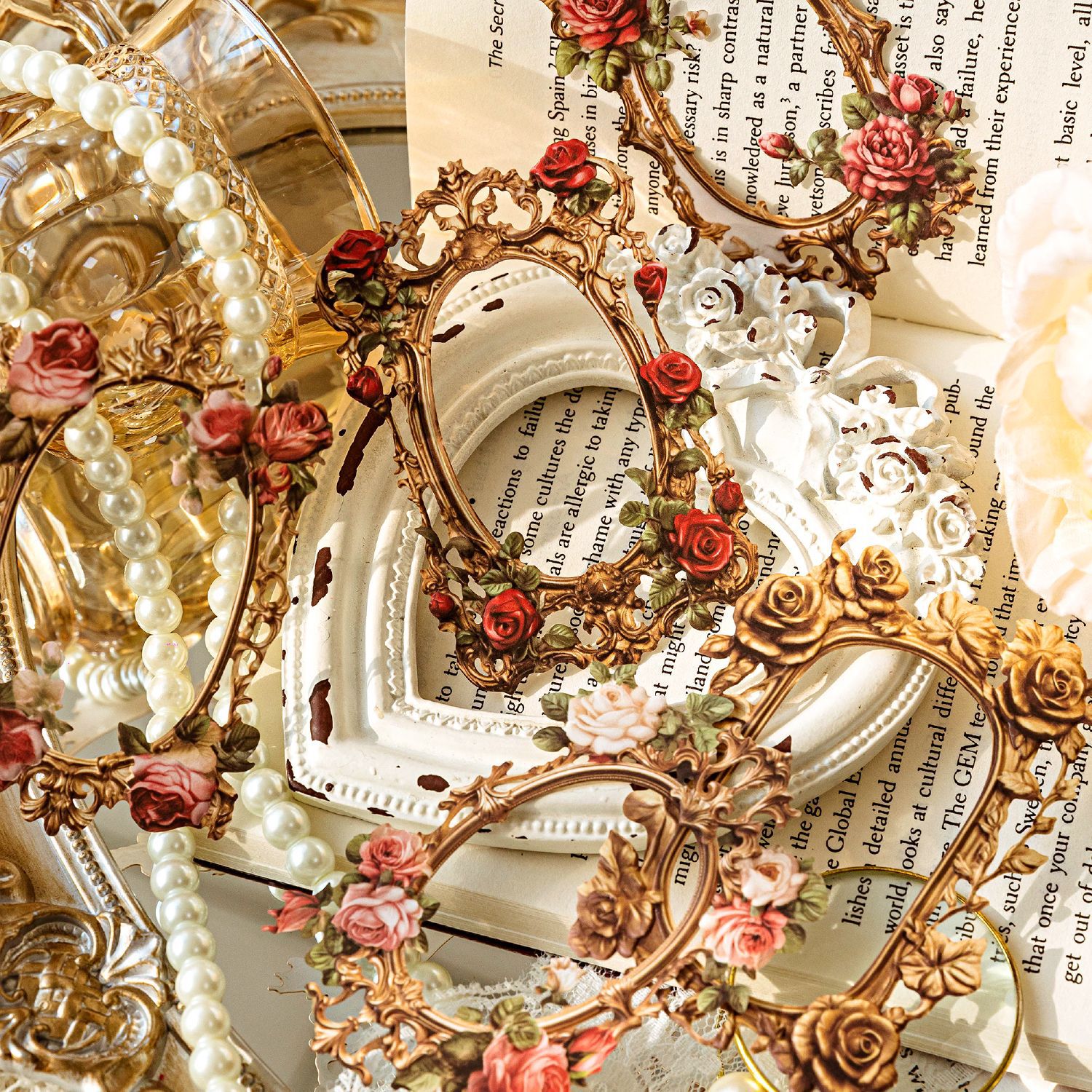 Momo Collage tarjeta flor espejo Manor serie flor vintage hueco frontera diario decoración 10 unidades en 6 modelos