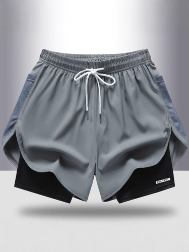 [European Code] Summer fake two-piece sweatpants for men and women's quick-drying outdoor running pants for men's breathable simple casual