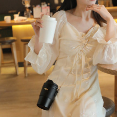 女の子向けの軽くて豪華な断熱コーヒーカップ、見栄えの良い直飲み、二層漏れ防止ステンレススチールコーヒーカップ、車用ポータブル