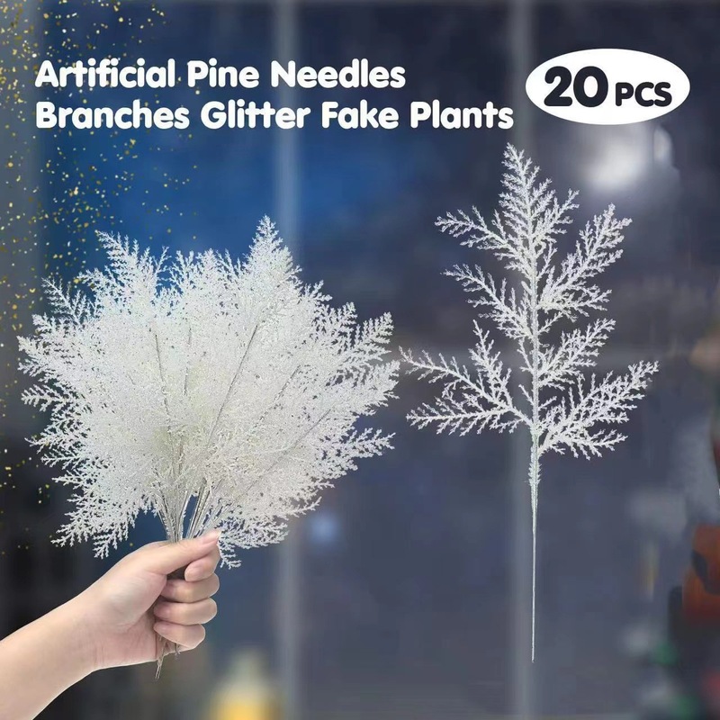 クロスボーダー人工松針枝フラッシュ葉クリスマス花卉DIYホームガーデン装飾花輪配置27CM|undefined