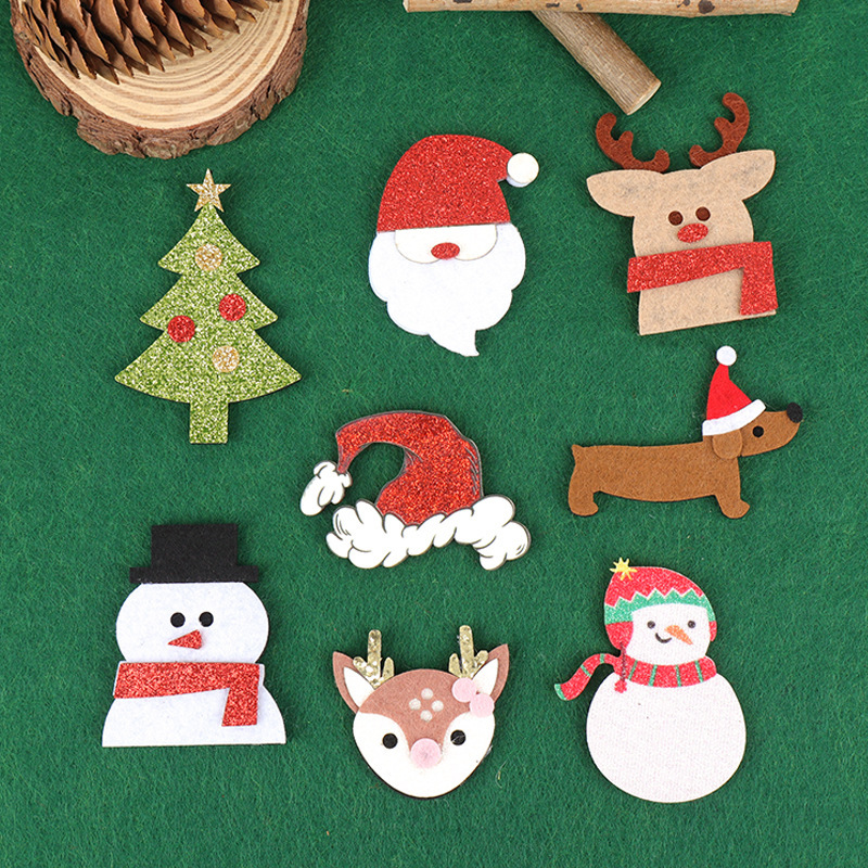 Factory Direct Sales Christmas Series Cartoon Christmas Tree Snowman Elk Puppy Decorative Cloth Stickers Head Accessories Clothing and Hat Accessories