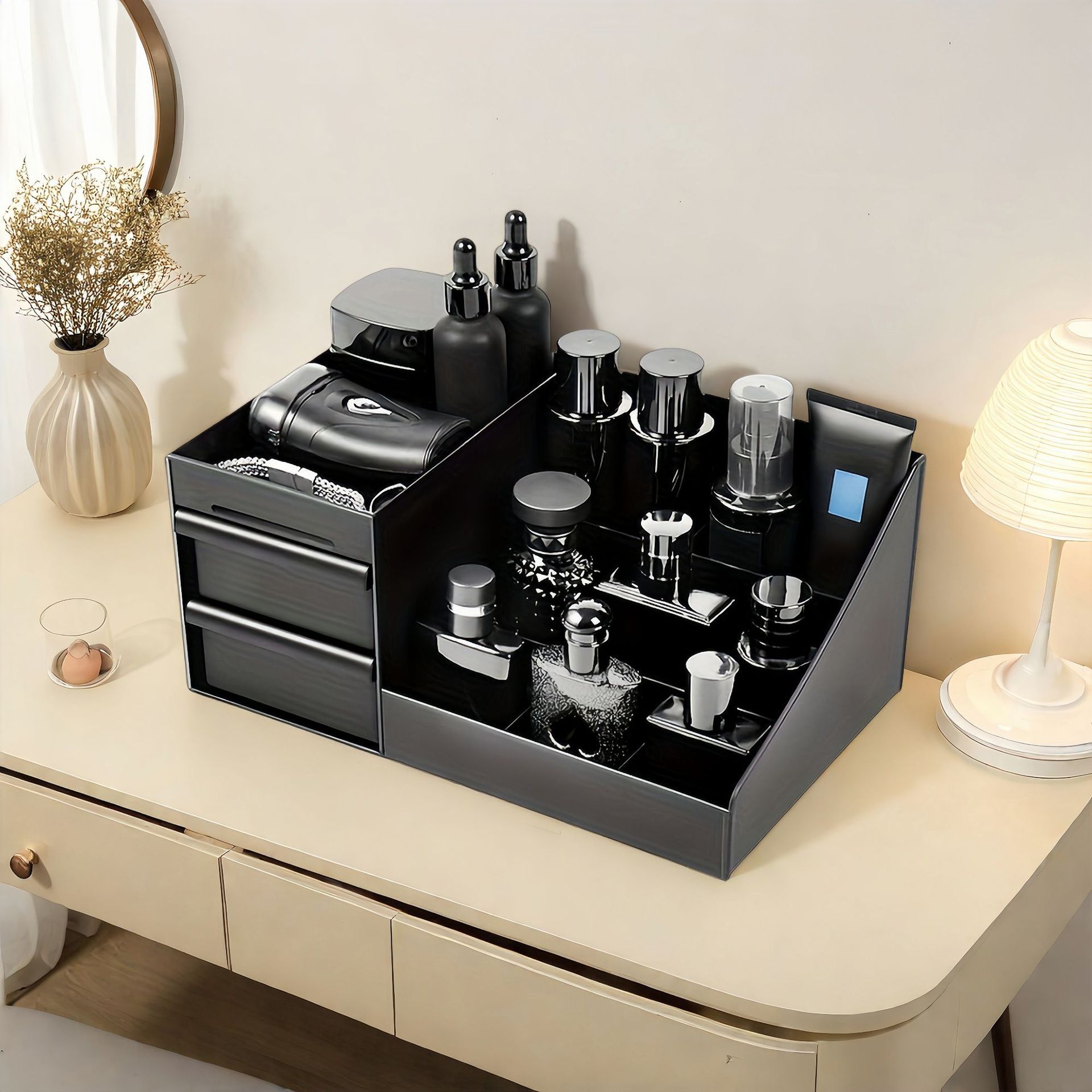 Table cosmetic black storage box