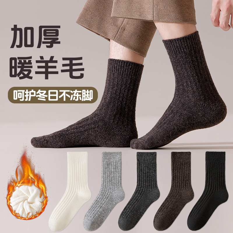 Wool Socks Men's Autumn and Winter Mid-Calf Socks Thickeneded Warm Non-Bloated Long Winter High Tube Men's Stockings
