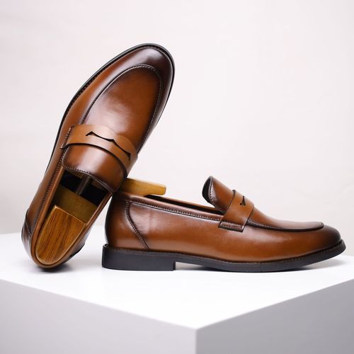 Summer Men's Genuine Leather Penny Loafers, Business British Leisure Shoes, Black, One-Piece, Beanpole Shoes, Large Size