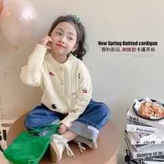 女童針織開衫外套兒童毛衣春秋款2024新款中小童寶寶春裝洋氣上衣