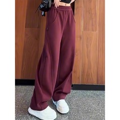 ベルベットの厚いワイドパンツの女性2024秋冬の大きいサイズのゆるい痩せたカジュアルバナナのズボンの高腰ストレートパンツ
