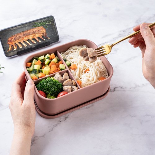 Silicone Lunch Box for Office Workers Microwave-Safe Heating Meal Container Divided Preservation Box Food-Grade Picnic Bento Box