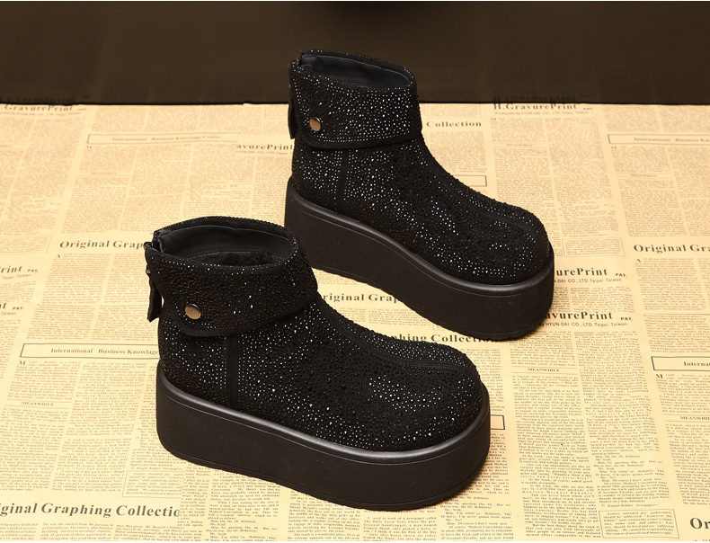 Giày boot nữ cổ cao lót nhung giữ ấm, đế dày độn cao chống trượt — Màu đen chi tiết 7