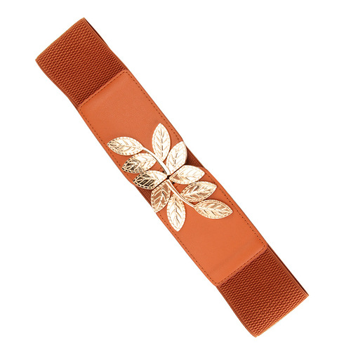 FASHION WOMAN BELT ALLOY LEAF BUTTON ELASTIC BAND VERSATILE DRESS SHIRT ACCESSORY BELT