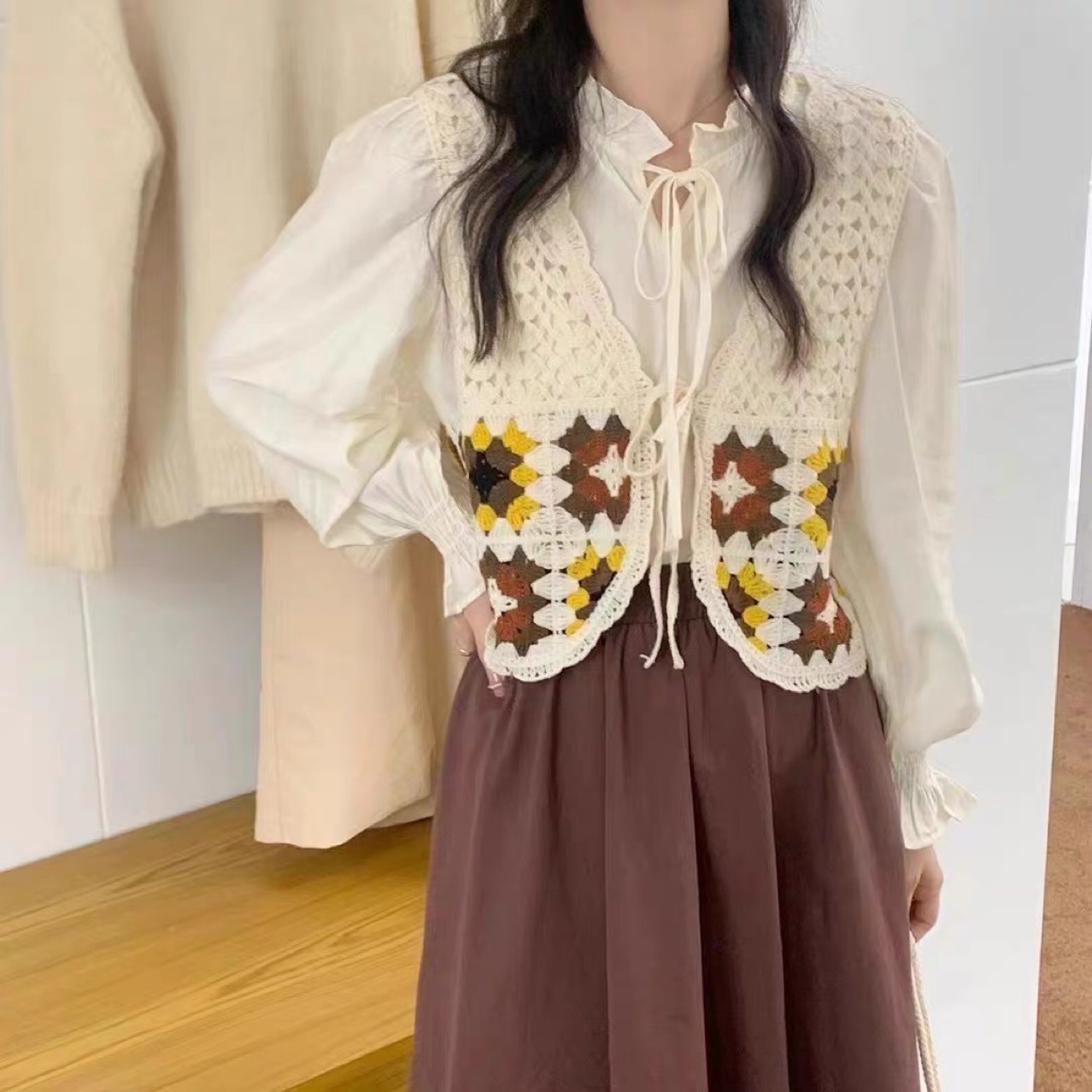 2023 Japanese-style Grandmother's Pure Handmade Crochet Vest Women's Summer All-match Stacked Slim-fit Knitted Camisole