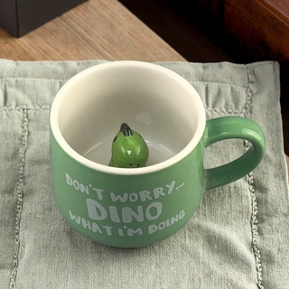 可爱卡通陶瓷水杯3D杯中恐龙马克杯绿色咖啡杯创意恐龙杯子
