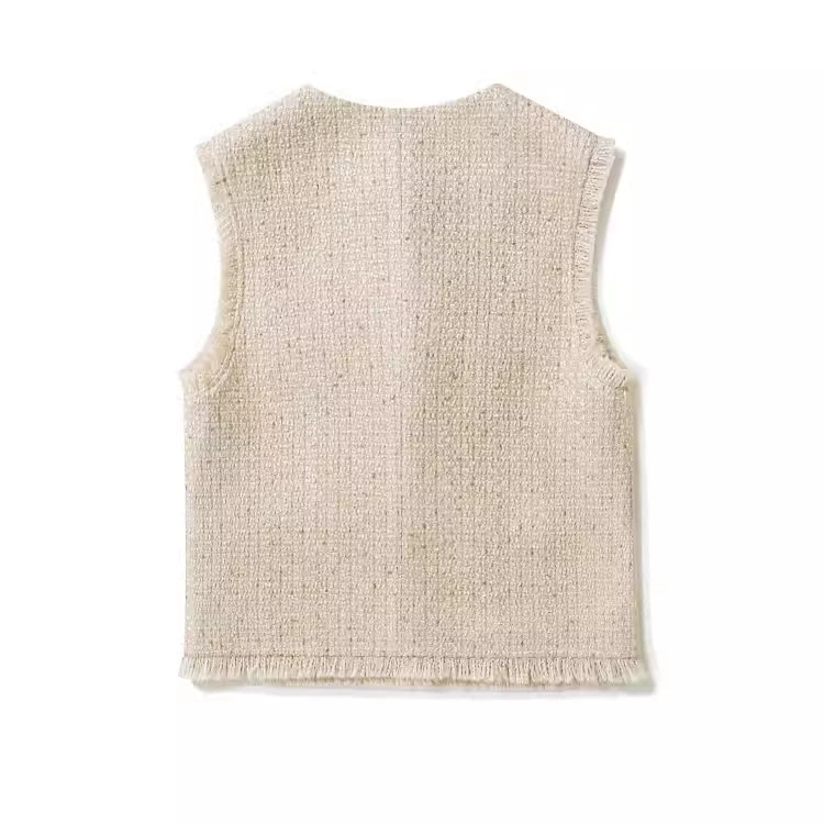 Красный Woolen жилет, ретро тканая куртка с круглым воротником