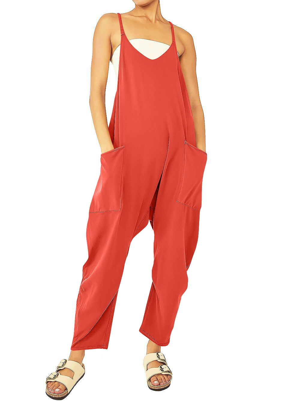 Ropa de mujer europea y americana 2024 verano nuevo estilo Amazon casual bolsillo tirantes de punto pantalones de una pieza pantalones con tirantes mujeres image 12
