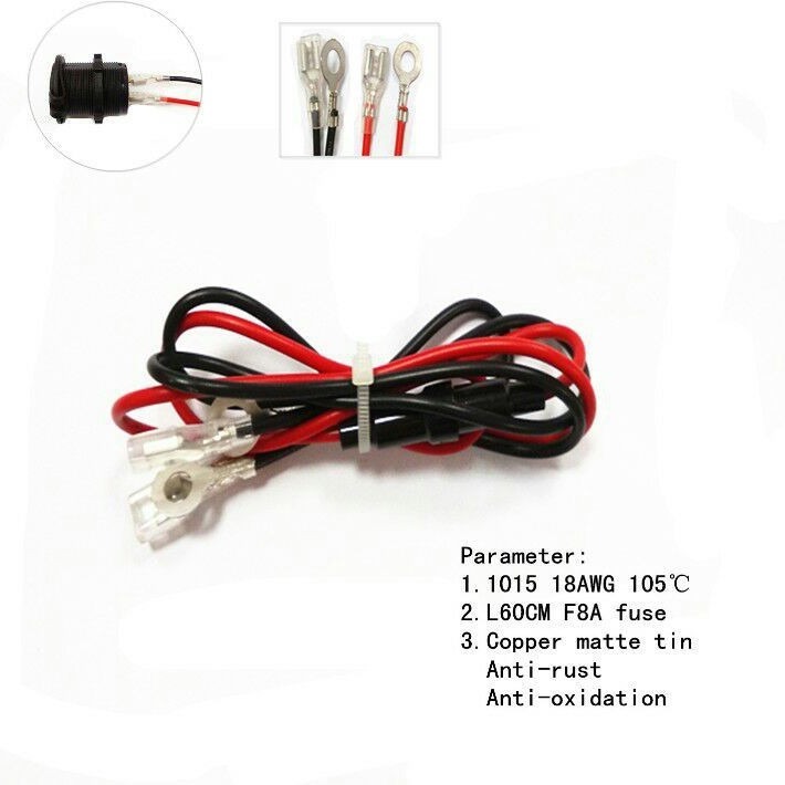 改装车载usb充电器点烟器连接线汽车摩托车60CM电源线带10A保险丝