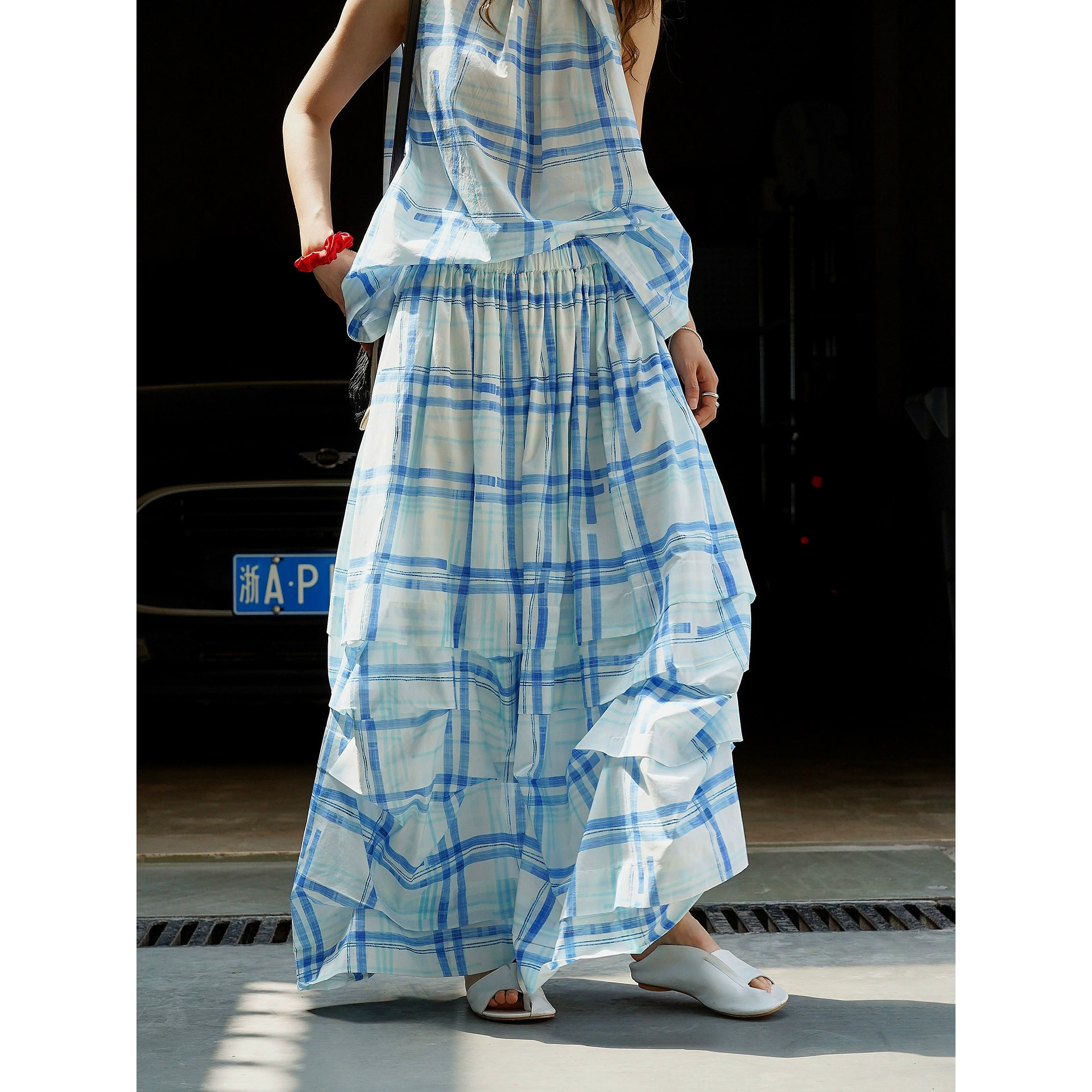 Летняя новая стильная французская свежая праздничная большая юбка, свободная утягивающая повседневная длинная юбка для женщин