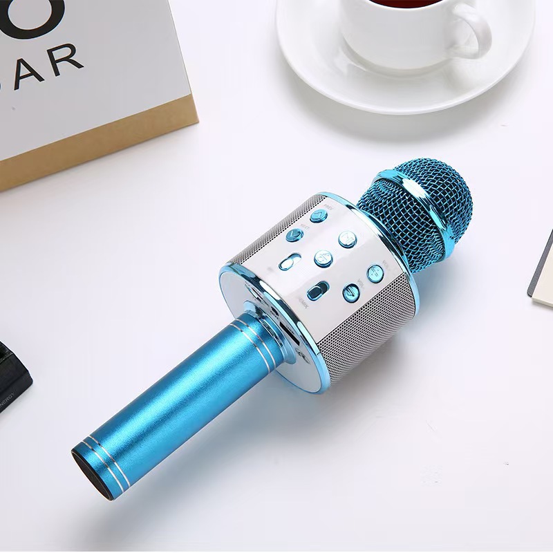 WS858 micrófono de audio inalámbrico micrófono doméstico k canción nacional bluetooth familia niños en una caja de altavoces
