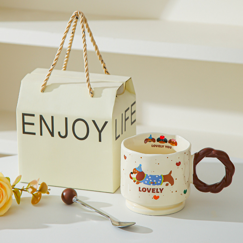 Creativo encantador dibujos animados taza de cerámica Boog taza de alta cara taza de marca taza de pareja taza de agua potable doméstica