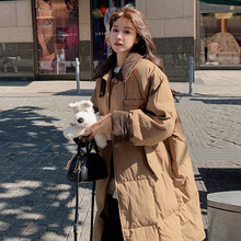 白鸭绒撞色长款羽绒服女2025冬季时尚洋气灯芯绒翻领过膝外套潮