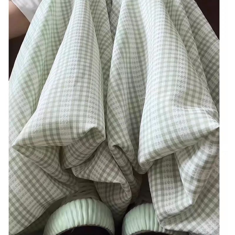 韩系蓬蓬花苞格子裤裙女夏季薄款高腰显瘦温柔风灯笼裤休闲阔腿裤|undefined