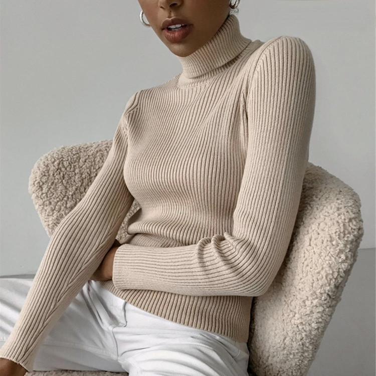 Foreign Trade Autumn and Winter Knitwear Knitted Ribbed Pullover Knitwear Long-Sleeved Turtleneck Tight Soft Warm Pullover Knitwear Foreign Trade Autumn and Winter Knitwear Knitted Ribbed Pullover Knitwear Long-Sleeved Turtleneck Tight Soft Warm Pullover Knitwear