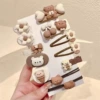 12#Coffee color flower cherry bear hair clip twelve -piece set (bag -free paper card)