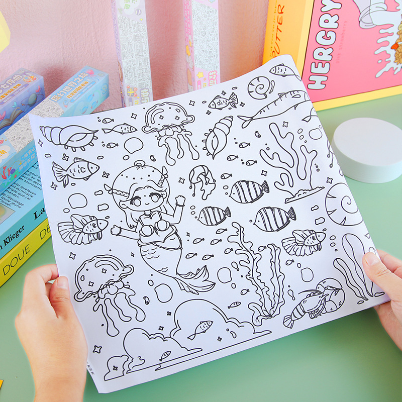 Rollo de papel para dibujar para niños, rollo largo para colorear para bebés, papel de dibujo grande pintado a mano, lienzo que no mancha las paredes, se puede pegar a la pared, acuarela.