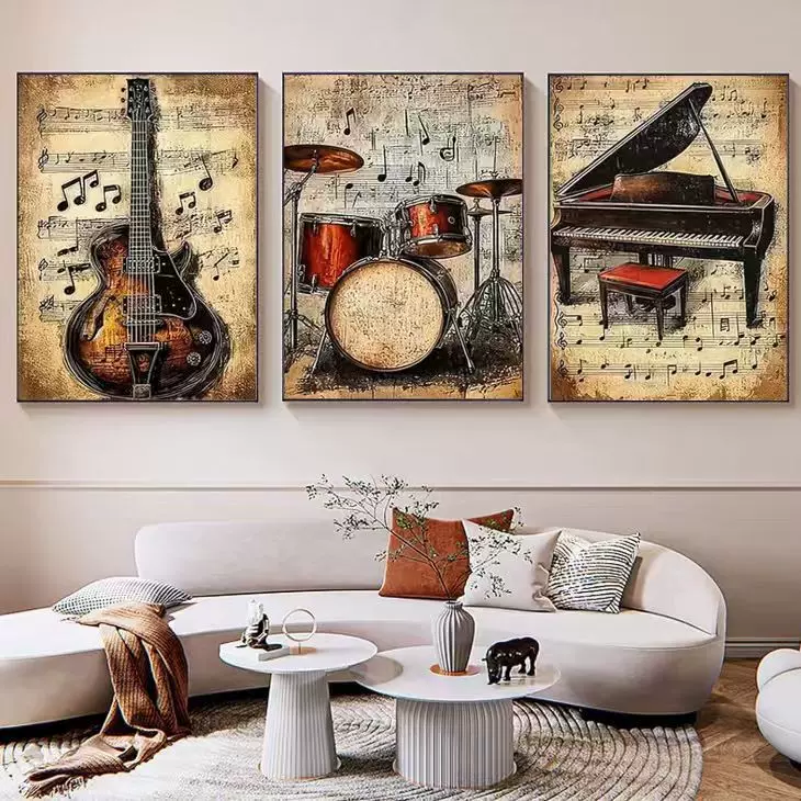 三联帆布画客厅卧室床头画芯高清油画布中国风装饰画挂画客户定制