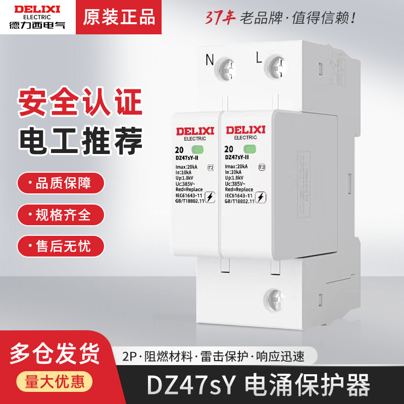 德力西浪涌保护器防雷家用三相电源避雷器2P 20KA/40KA/65KA 电涌