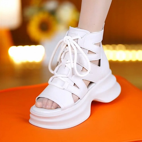 Vintage sandals for women: retro thick-soled, lace-up, stylish hollow-out design—perfect for summer, breathable, and featuring a soft, casual sole.