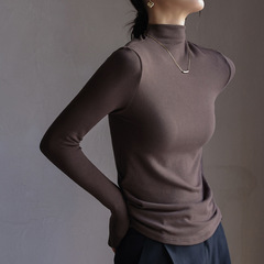秋冬の女性用高品質モーダルハーフタートルネック無地ボトムシャツ、インナーショルダー長袖Tシャツトップス