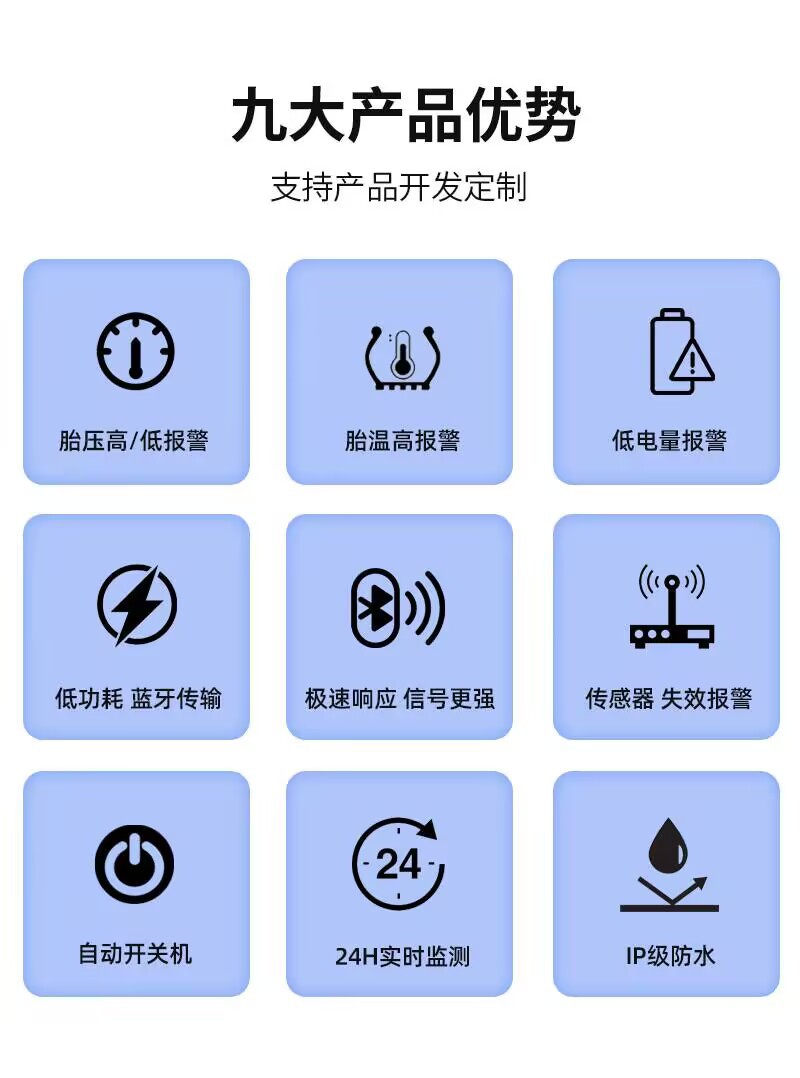 Car and Motorcycle Tire Pressure Sensor with Bluetooth Display, High Precision, Dustproof and Waterproof, Supports Oem Wholesale Processing