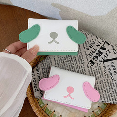 Fashionable and compact Instagram-style female student money clip card holder slim wallet with a cute dog design, simple and elegant short wallet for women.