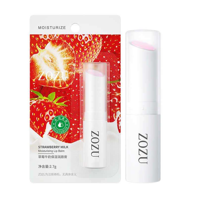 ZOZU Strawberry Milk Lip Balm, hidratante, protector labial, mejora de las grietas secas, desvanecimiento de las marcas labial, lipstick al por mayor.