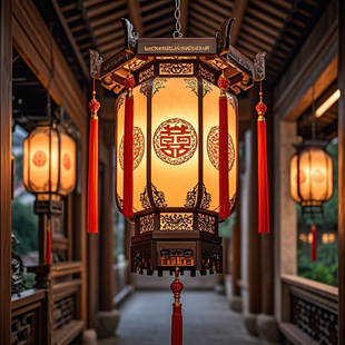 中式仿古实木吊灯六角寺庙祠堂宫灯复古饭店茶楼酒店走廊文旅宫灯-阿里巴巴