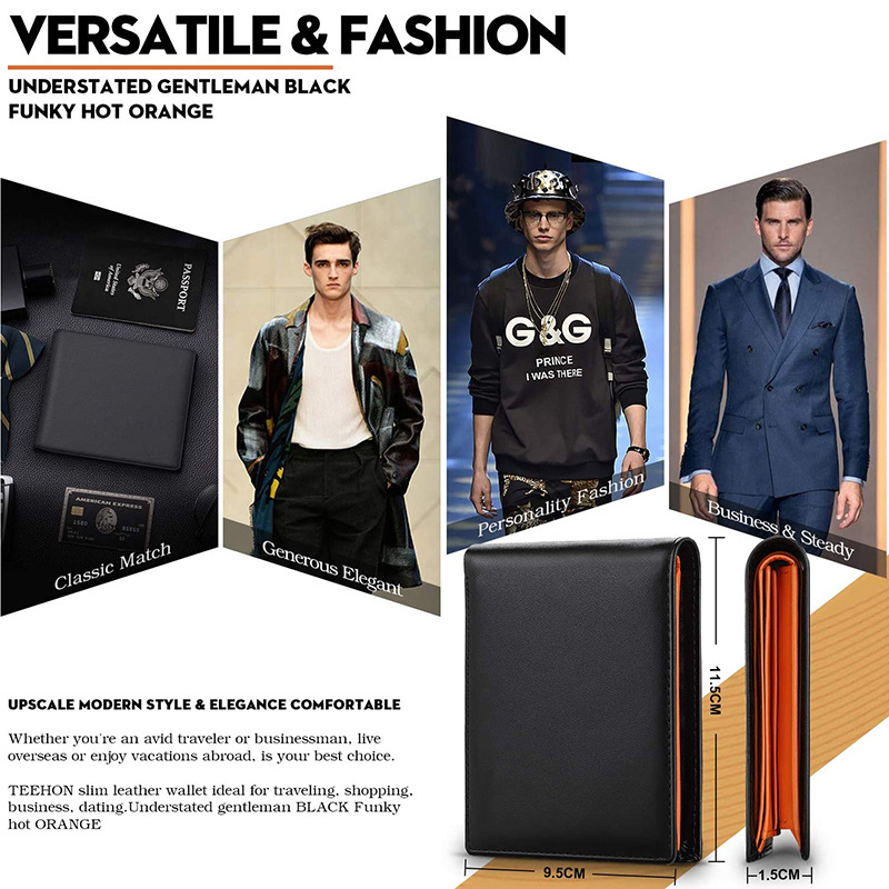 Fuente de la fábrica cartera de hojas sueltas cortas de los hombres RFID primera capa billetera de piel de vaca Amazon cartera multi-tarjeta