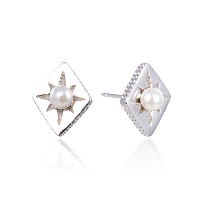 Regalo para novias accesorios populares estilo japonés y coreano s925 pendientes de perlas de plata transfronterizos Pendientes de moda en forma de diamante para mujer