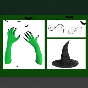 Cross-Border New Product Witch Three-Piece Set of Gloves, Hats, Glasses, Cosplay Costumes, Funny Party Costumes